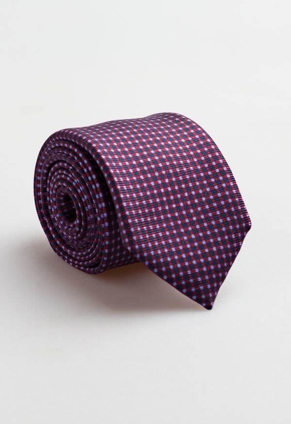 Hiroo Plaid Silk Tie - Navy...