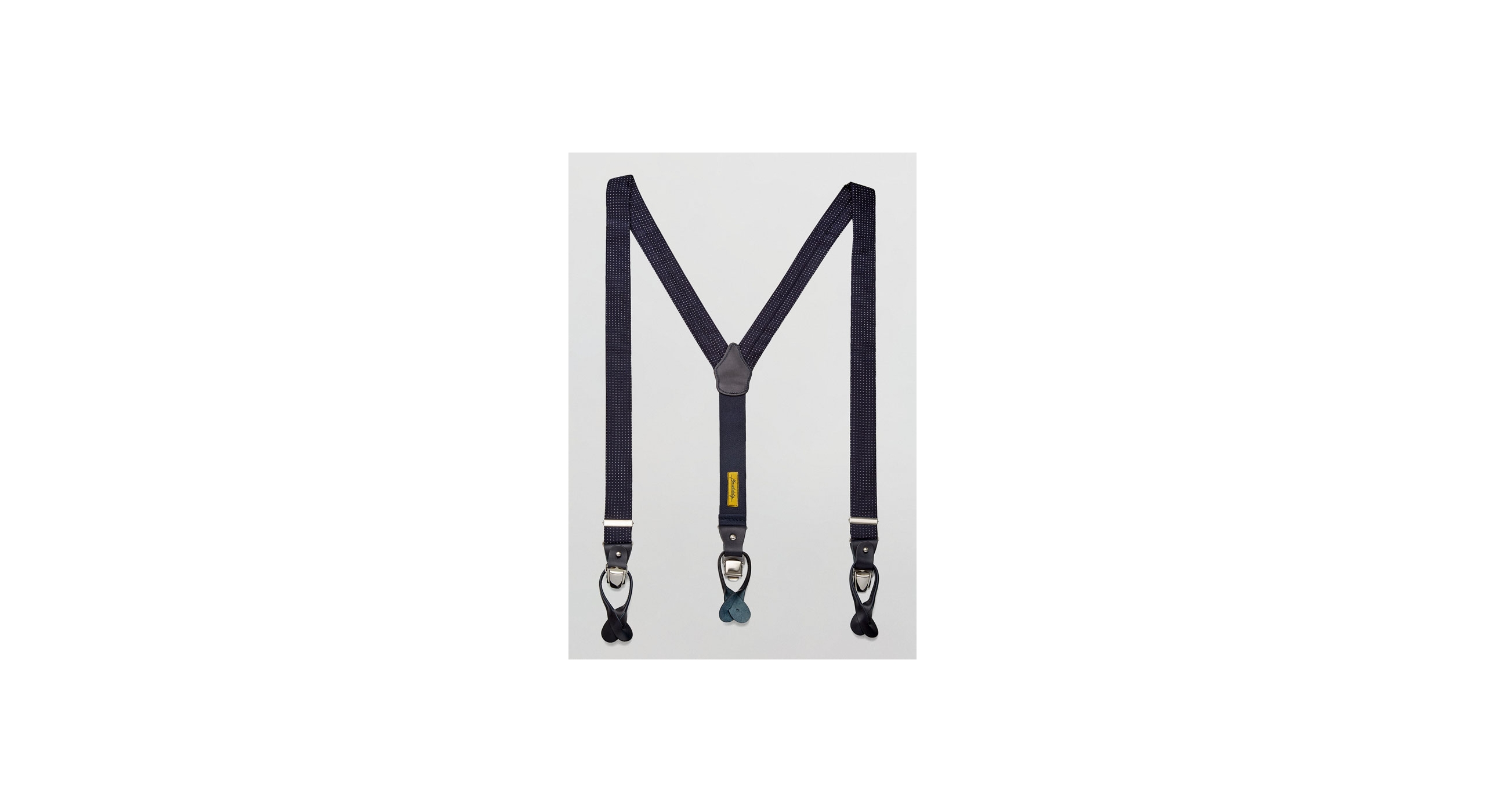 100% Navy Blue Silk Suspenders with White Polka Dots