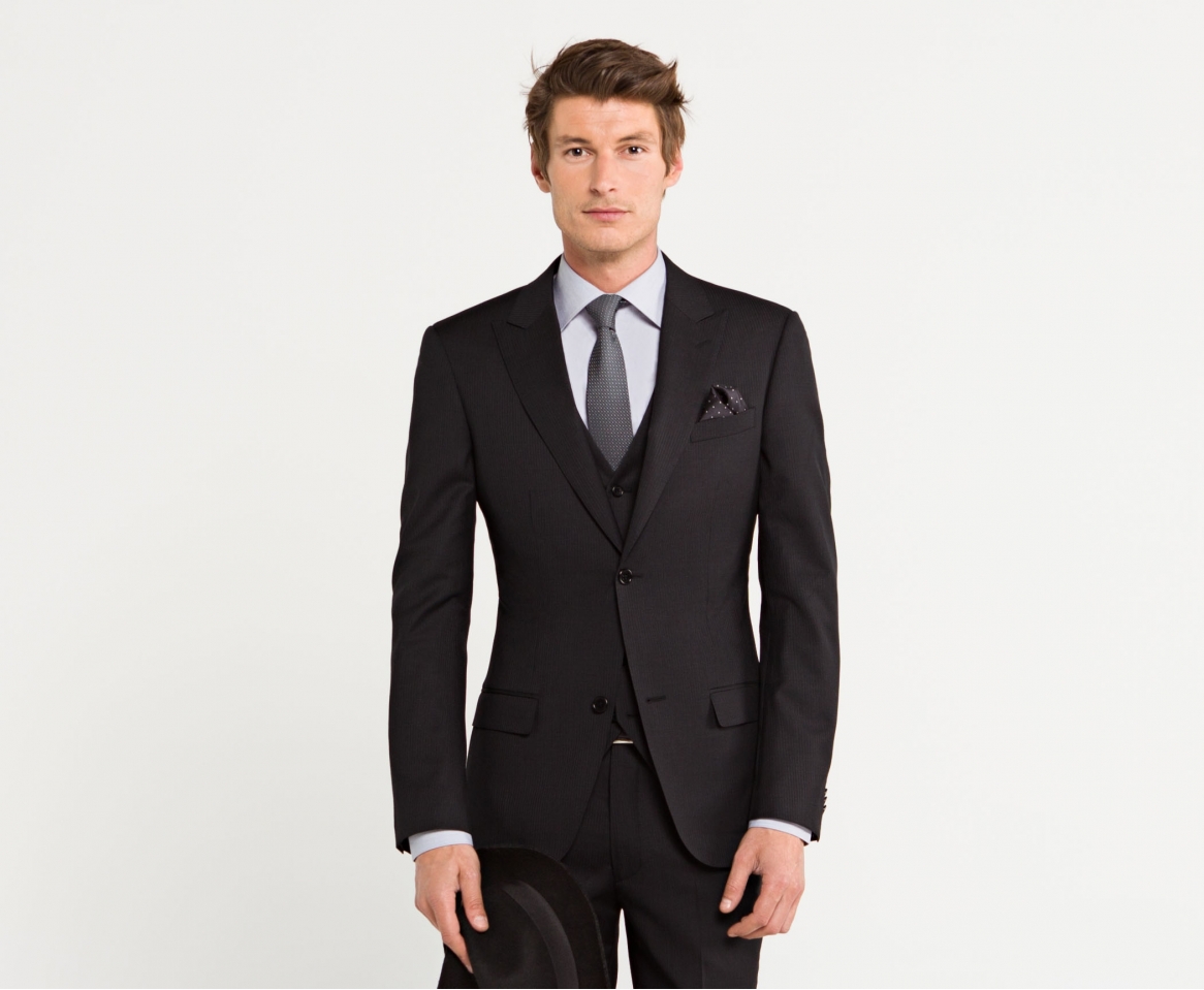 Fletcher Wool Three Piece Tailored Suit Black