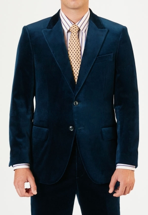 Blue Cotton Velvet Suit Lucca